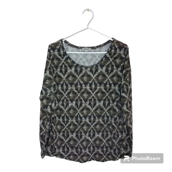 SMART SET WOMENS L SHIRT SCOOP NECK BROWN BLACK & BEIGE - Picture 1 of 2